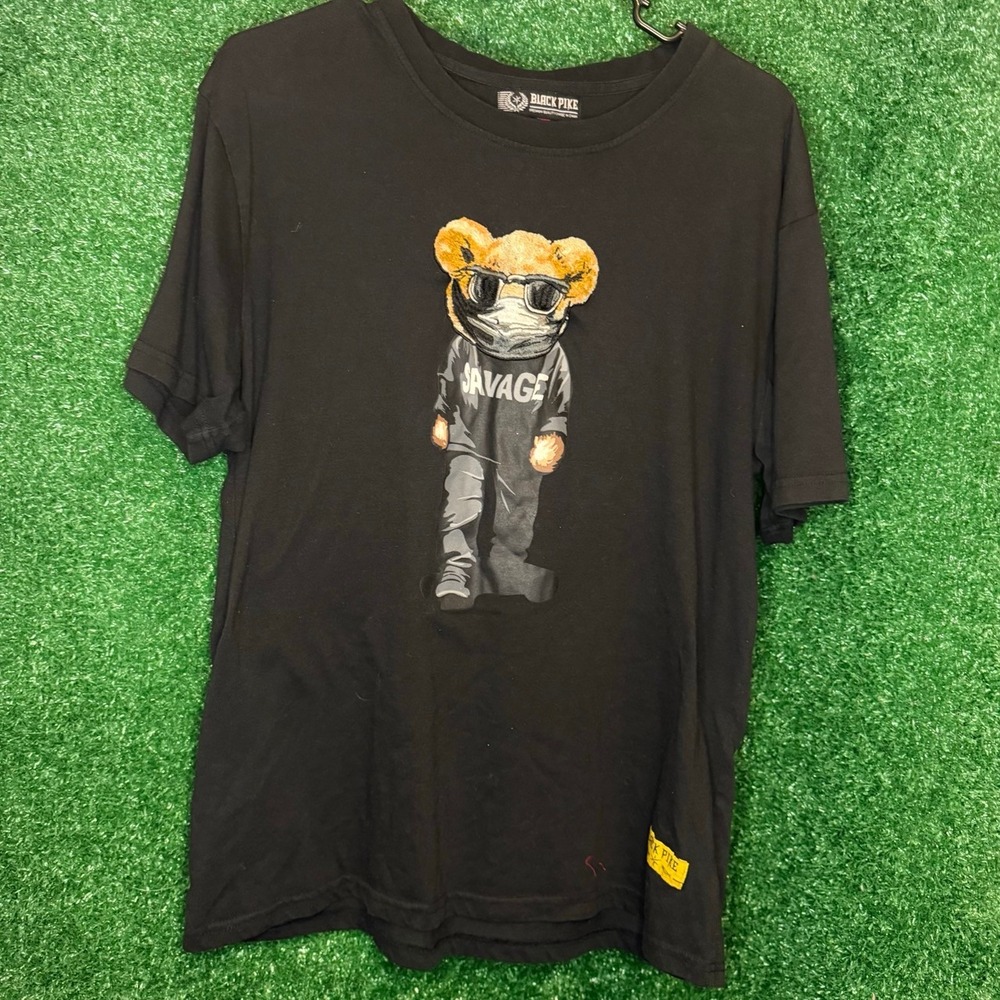 Black Pike Savage Teddy Bear Graphic T-Shirt Men's XL Black Streetwear